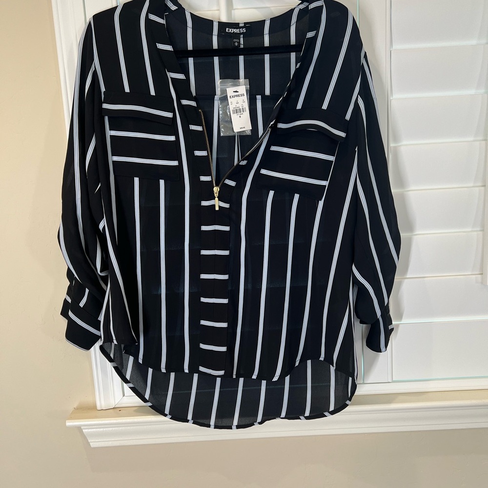 NWT M Express Black and White Striped Women's Top